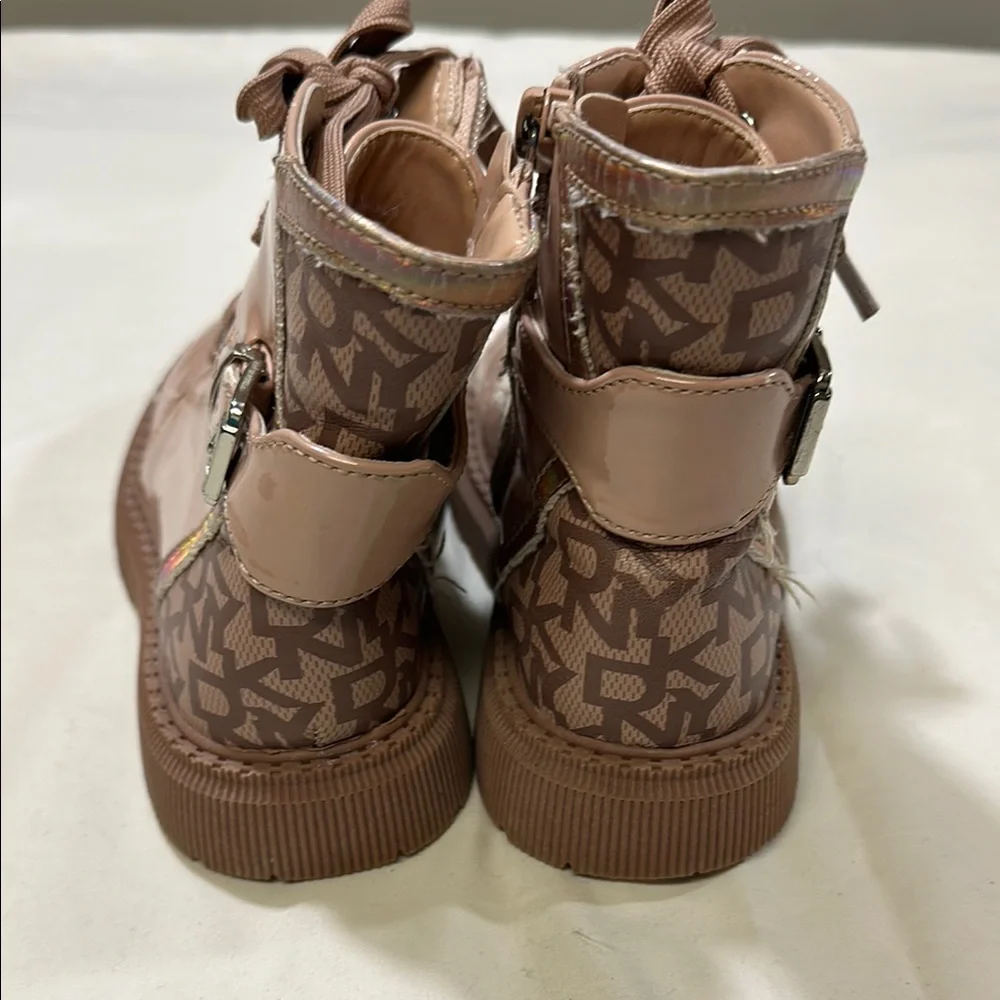 DKNY Kids' Glossy Beige Lace-Up Boots - Picture 3 of 9